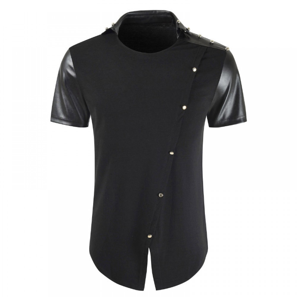 Fashion Personality Casual Simple Men's Plus Size Fight Leather T-Shirt Long-Sleeved Mid-Length